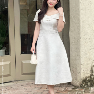 Đầm Dự Tiệc Vai Lệch – Olivia Dress | Đầm Dáng A Xòe Nhẹ Tôn Dáng, Vải Tafta Ánh Gỗ Cao Cấp