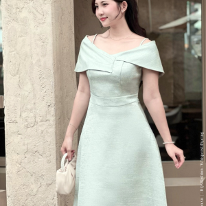 Đầm Dự Tiệc Vai Lệch – Olivia Dress | Đầm Dáng A Xòe Nhẹ Tôn Dáng, Vải Tafta Ánh Gỗ Cao Cấp
