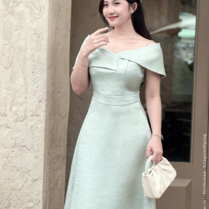 Đầm Dự Tiệc Vai Lệch – Olivia Dress | Đầm Dáng A Xòe Nhẹ Tôn Dáng, Vải Tafta Ánh Gỗ Cao Cấp