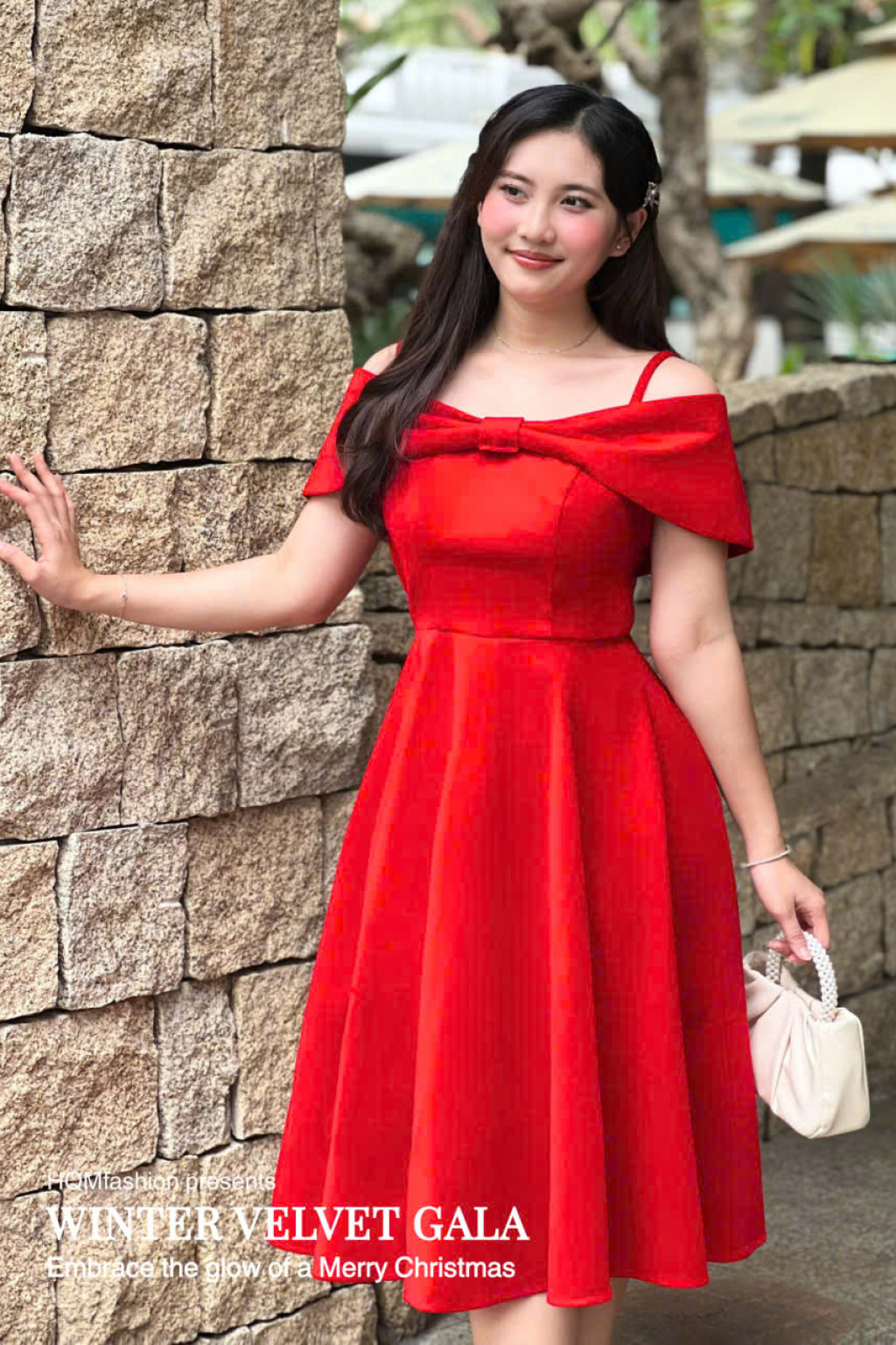 Đầm Nhung Dáng Dài Lệch Vai - Winter Velvet Gala l Nổi Bật Với Nơ Ánh Đông