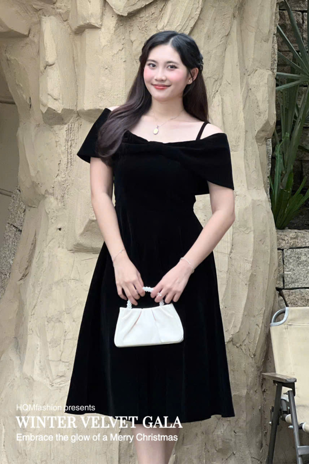 Đầm Nhung Dáng Dài Lệch Vai - Winter Velvet Gala l Nổi Bật Với Nơ Ánh Đông