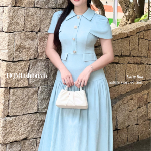 Đầm Suông Thanh Lịch - Daisy Bud | Cổ Sơ Mi, Tay Bồng Nhẹ, Vải Gân Giữ Dáng Tự Nhiên