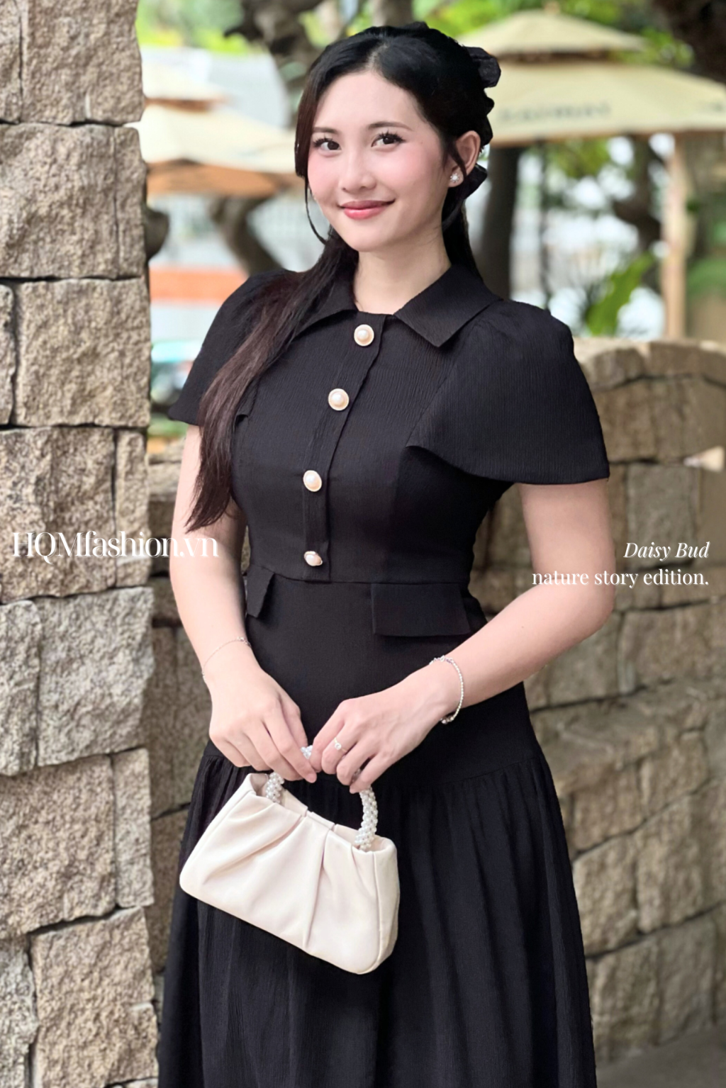 Đầm Suông Thanh Lịch - Daisy Bud | Cổ Sơ Mi, Tay Bồng Nhẹ, Vải Gân Giữ Dáng Tự Nhiên