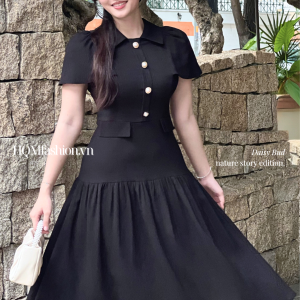 Đầm Suông Thanh Lịch - Daisy Bud | Cổ Sơ Mi, Tay Bồng Nhẹ, Vải Gân Giữ Dáng Tự Nhiên