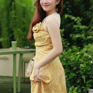 Đầm Dáng A Cổ Tròn Phối Lưới - Camellia l Thanh Nhã Với Gấm Hoa Ánh Kim