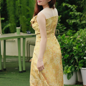 Đầm Dáng A Cổ Tròn Phối Lưới - Camellia l Thanh Nhã Với Gấm Hoa Ánh Kim