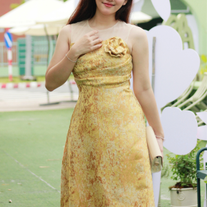 Đầm Dáng A Cổ Tròn Phối Lưới - Camellia l Thanh Nhã Với Gấm Hoa Ánh Kim