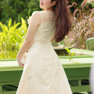 Đầm Dáng A Cổ Tròn Phối Lưới - Camellia l Thanh Nhã Với Gấm Hoa Ánh Kim