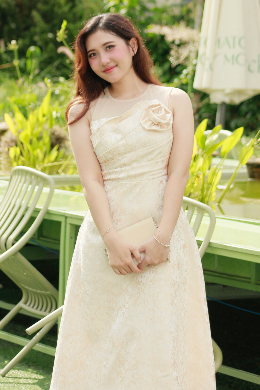 Đầm Dáng A Cổ Tròn Phối Lưới - Camellia l Thanh Nhã Với Gấm Hoa Ánh Kim