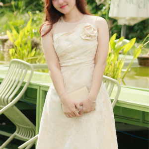 Đầm Dáng A Cổ Tròn Phối Lưới - Camellia l Thanh Nhã Với Gấm Hoa Ánh Kim