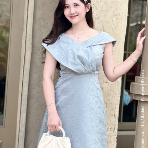 Đầm Dự Tiệc Thanh Lịch – Iliya Dress | Thiết Kế Vai Bất Đối Xứng, Đầm Dáng A Tôn Dáng, Vải Tafta Ánh Gỗ Cao Cấp