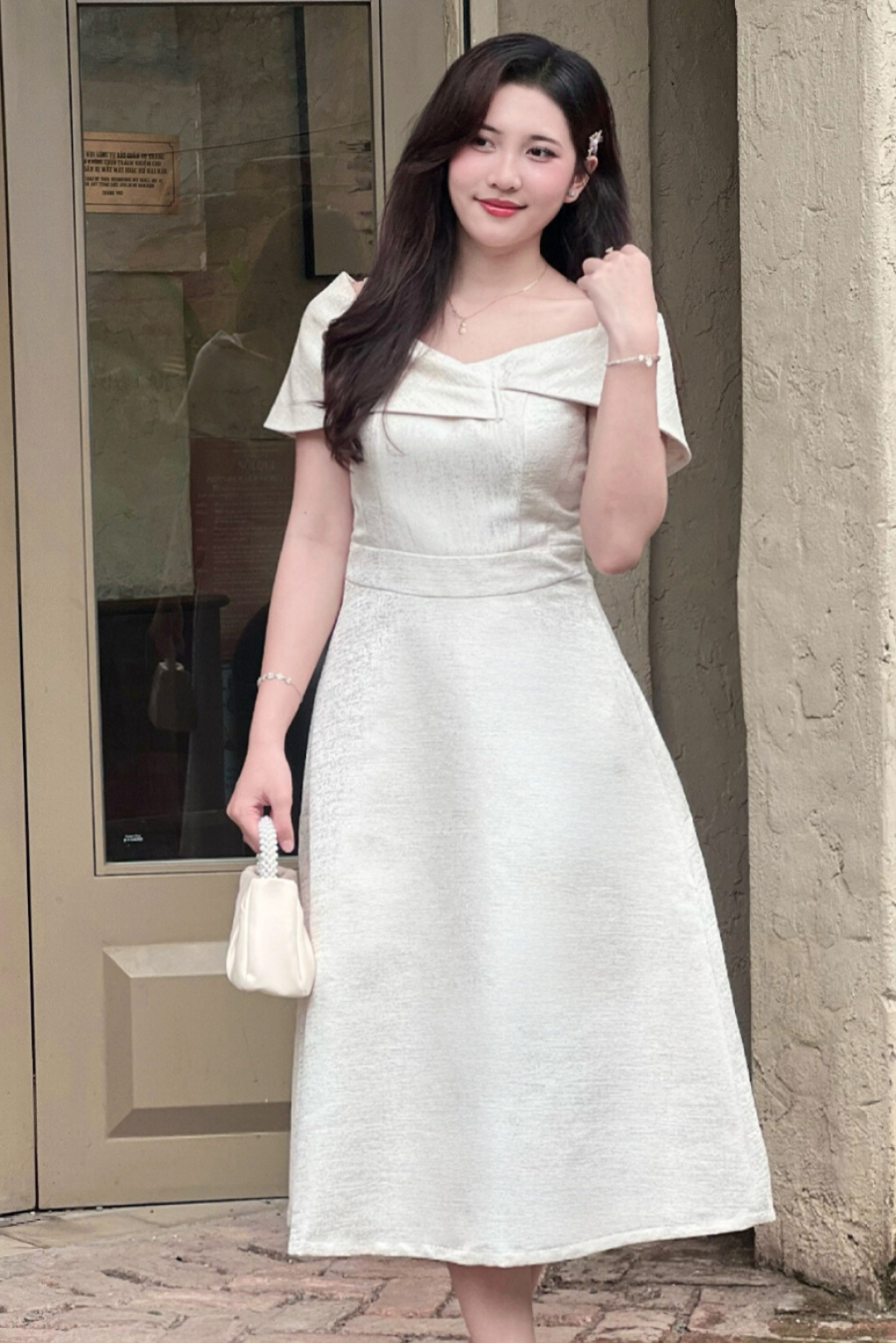 Đầm Dự Tiệc Vai Lệch – Olivia Dress | Đầm Dáng A Xòe Nhẹ Tôn Dáng, Vải Tafta Ánh Gỗ Cao Cấp