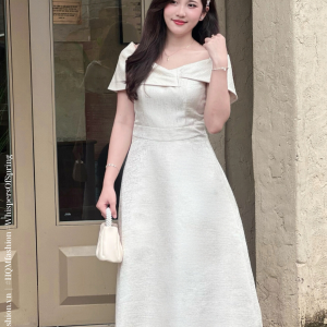 Đầm Dự Tiệc Vai Lệch – Olivia Dress | Đầm Dáng A Xòe Nhẹ Tôn Dáng, Vải Tafta Ánh Gỗ Cao Cấp
