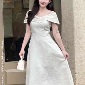 Đầm Dự Tiệc Vai Lệch – Olivia Dress | Đầm Dáng A Xòe Nhẹ Tôn Dáng, Vải Tafta Ánh Gỗ Cao Cấp