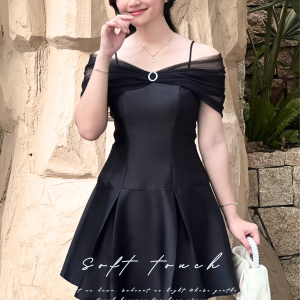 Đầm Dáng Xòe Lệch Vai - Soft Touch | Vai Lưới Gợi Cảm, Điểm Xuyết Charm Dá Tinh Tế