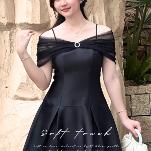 Đầm Dáng Xòe Lệch Vai - Soft Touch | Vai Lưới Gợi Cảm, Điểm Xuyết Charm Dá Tinh Tế