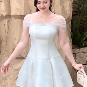 Đầm Dáng Xòe Lệch Vai - Soft Touch | Vai Lưới Gợi Cảm, Điểm Xuyết Charm Dá Tinh Tế